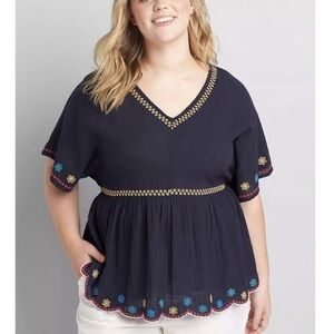 Flawed** Lane Bryant Blue Boho Top